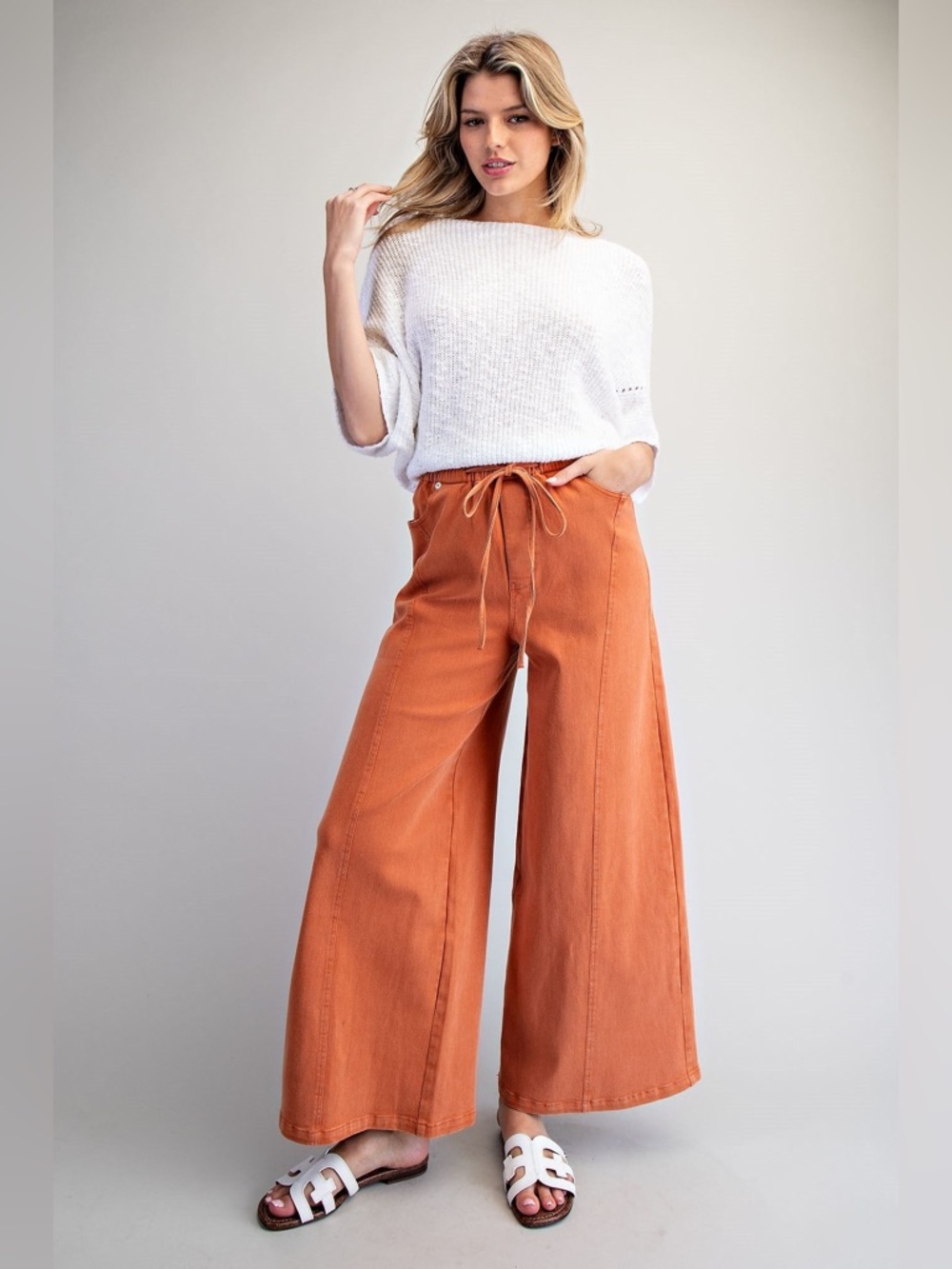 Wide Leg Slouchy Drawstring Waist Denim Pants - eesome - Picture 4 of 4